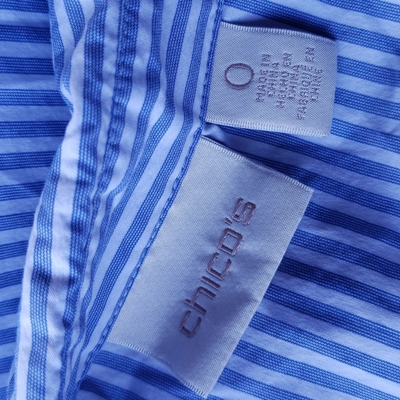 CHICO'S Panama Striped Portrait Shirt Blue White sz S/4 Women's Casual Top - Picture 8 of 14